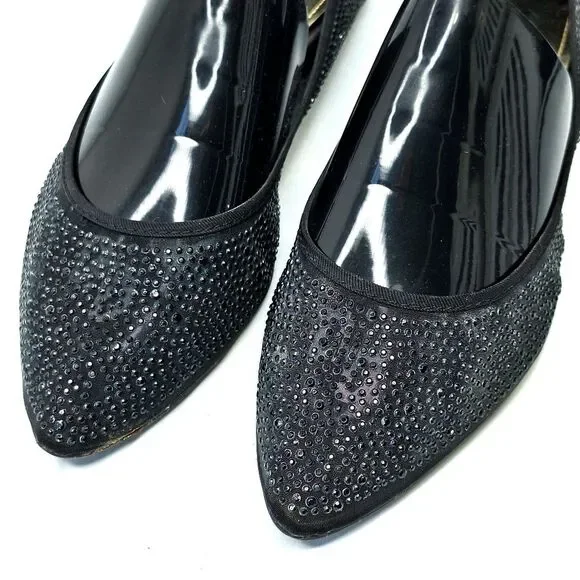Jennifer Lopez Black Crystal Semi Sheer Pointy Toe Shoes Dress Flats Sz 9 - Picture 2 of 11